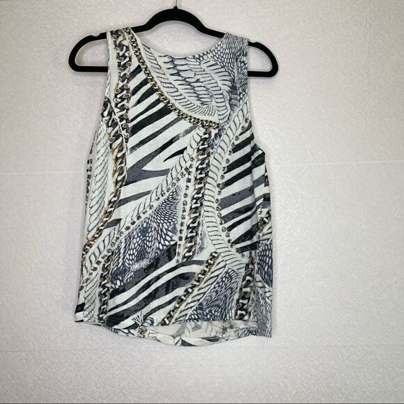 𝅺PIERRE Balmain Scoopneck Chain Animal Print Asymmetric Top 36 - Picture 4 of 5